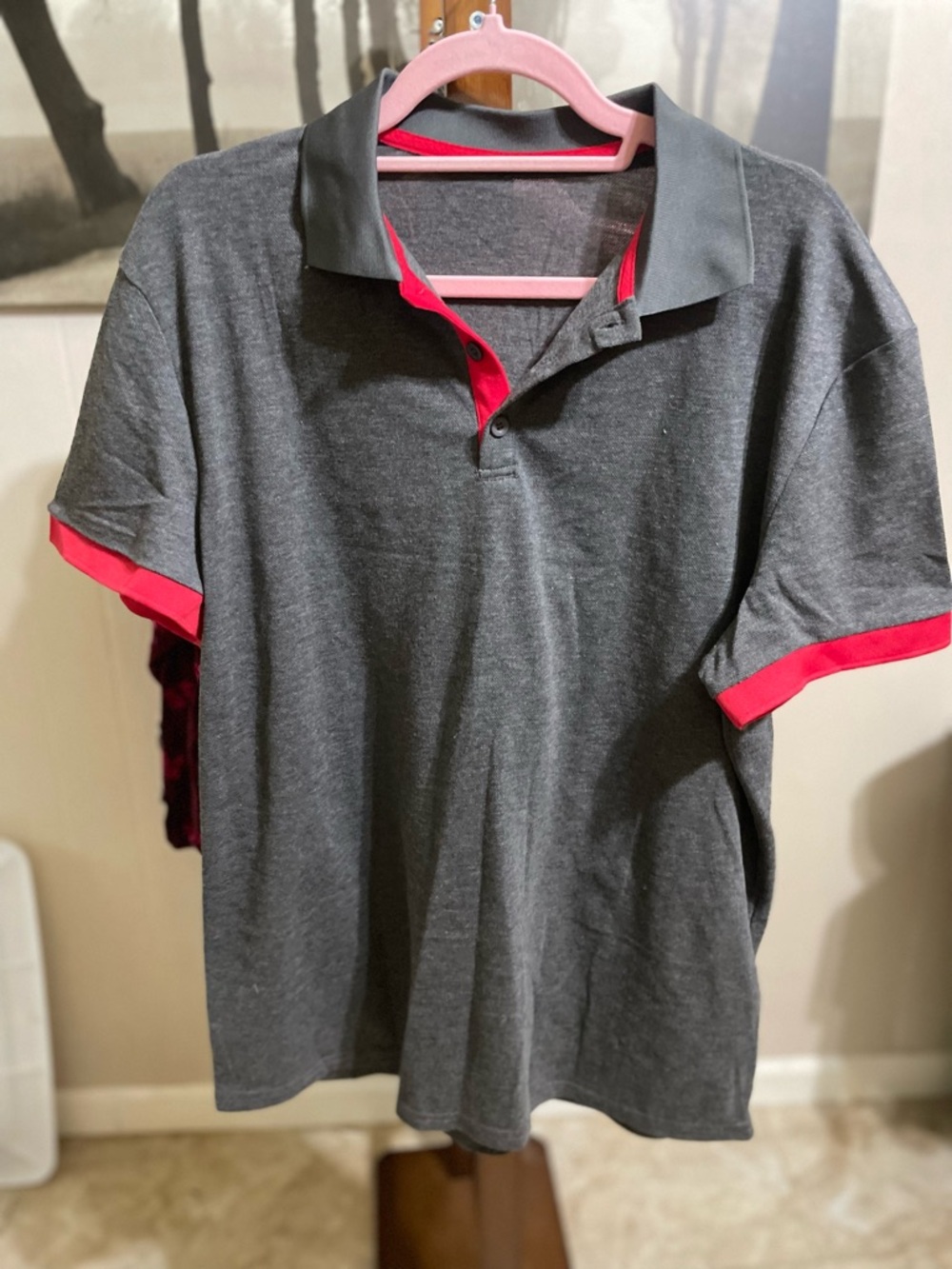 Men's Charcoal Polo with Red Contrast Trim